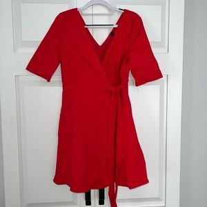 Red wrap dress.